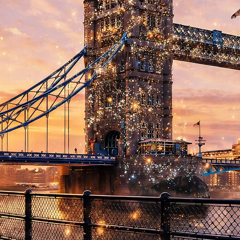 Elegant London Bridge Sunset Crystal Glass Wall Painting