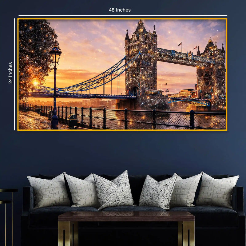 Elegant London Bridge Sunset Crystal Glass Wall Painting