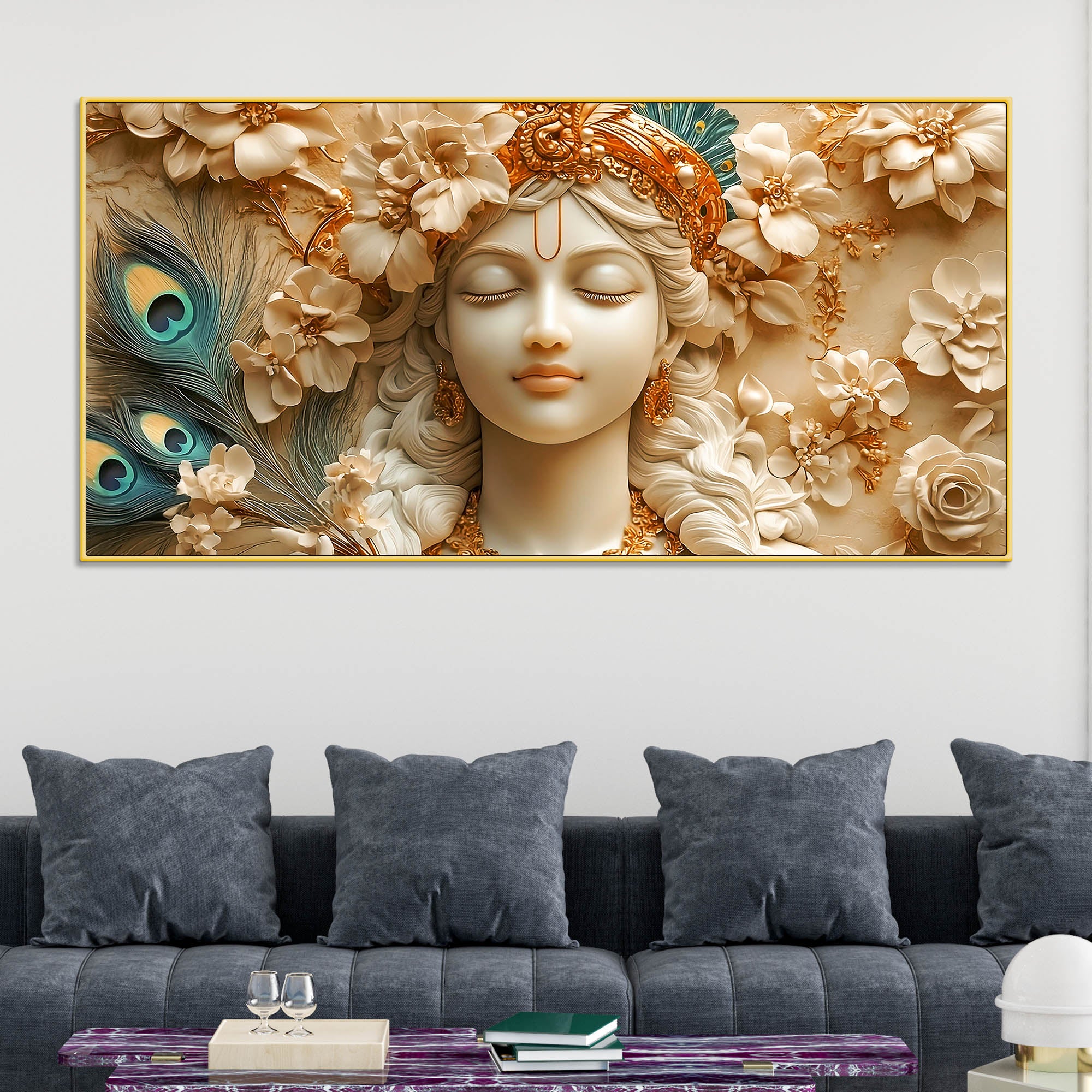 Elegant Lord Krishna Face Canvas Painting – Premium Spiritual Decor