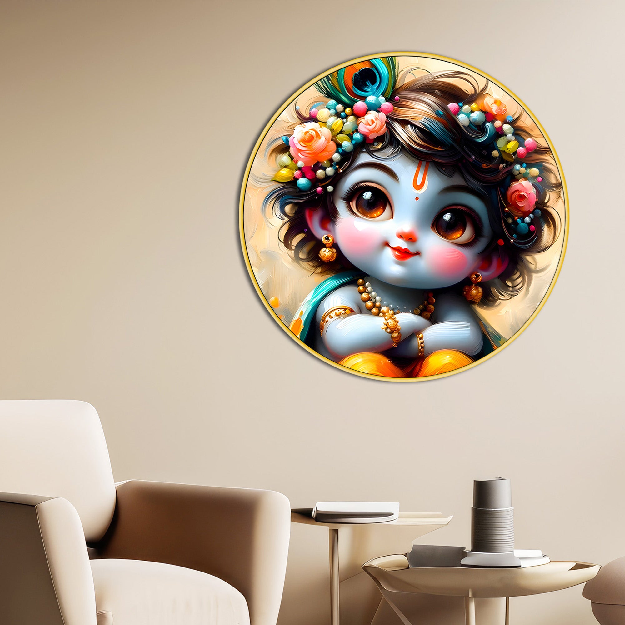 Elegant Lord Krishna Round Painting