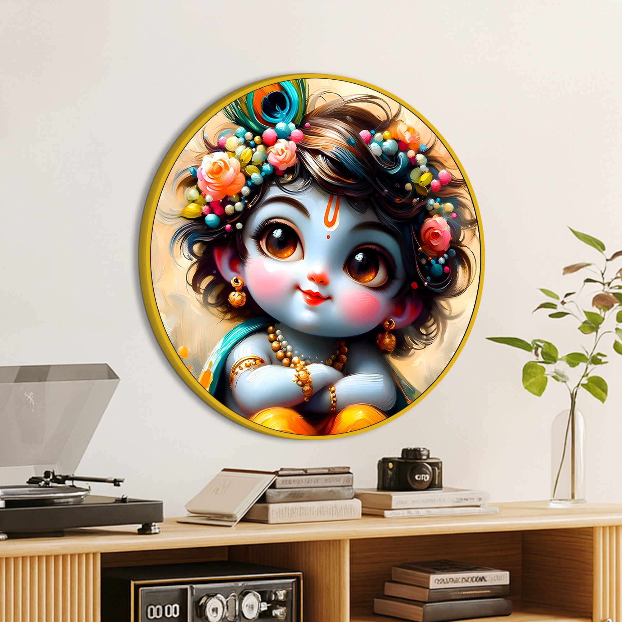 Elegant Lord Krishna Round Painting