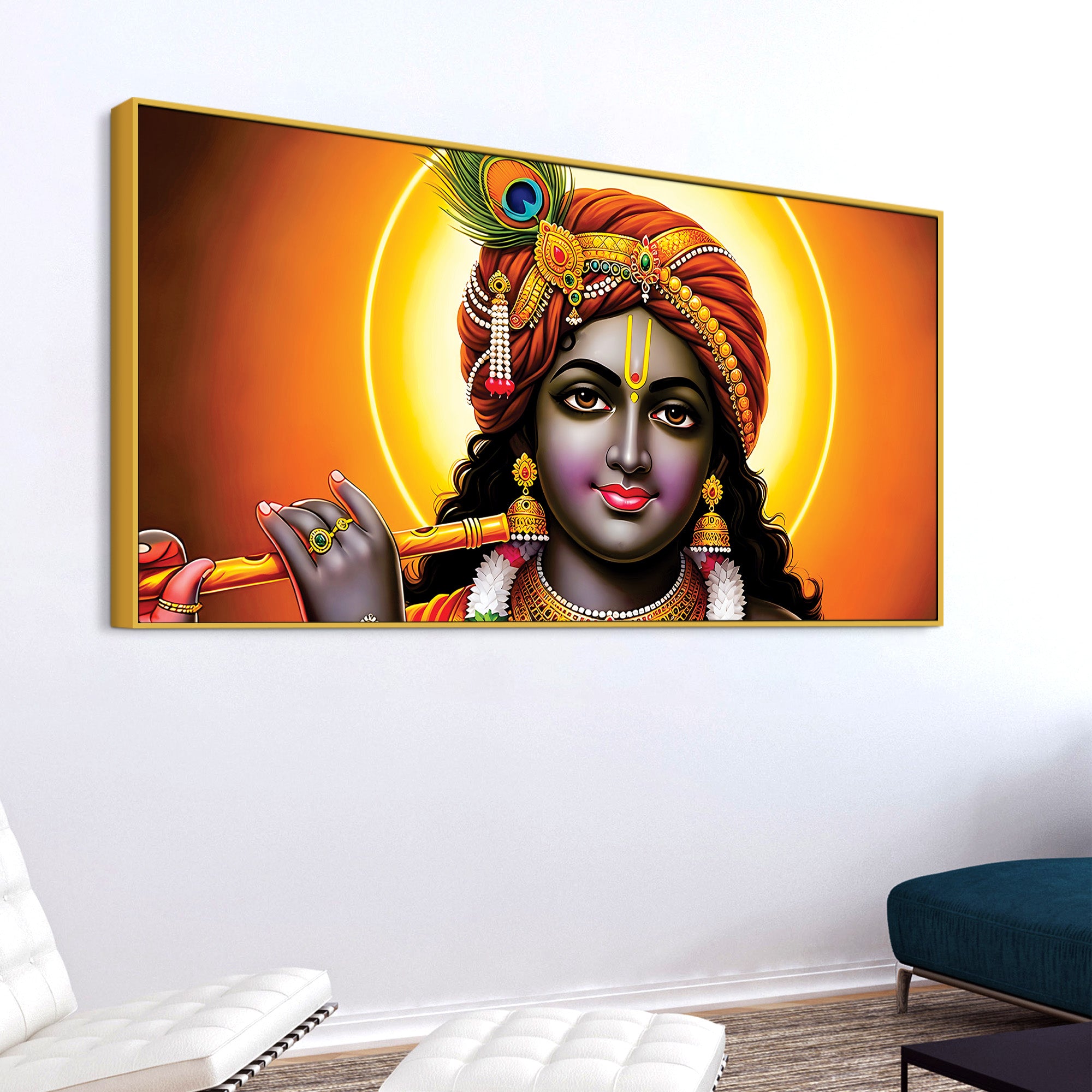 Elegant Lord Krishna Spiritual Canvas Painting for Living Room