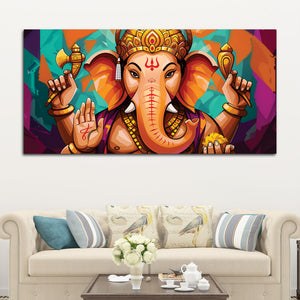 Elegant Lord Shri Ganesha Abstract Colorful Canvas Wall Painting – Contemporary Indian Spiritual Wall Art