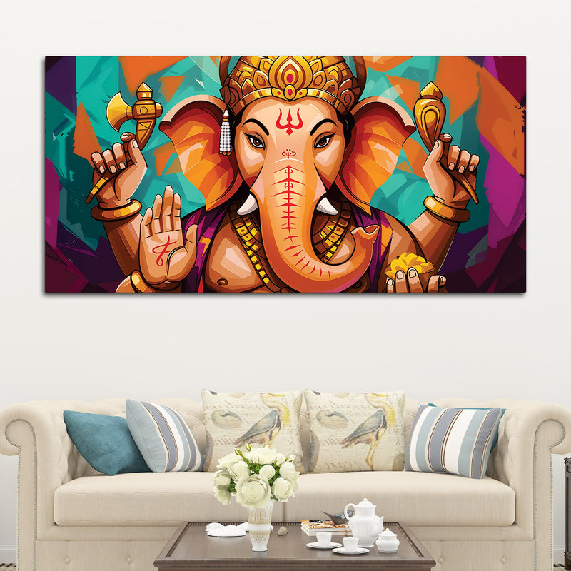 Elegant Lord Shri Ganesha Abstract Colorful Canvas Wall Painting – Contemporary Indian Spiritual Wall Art