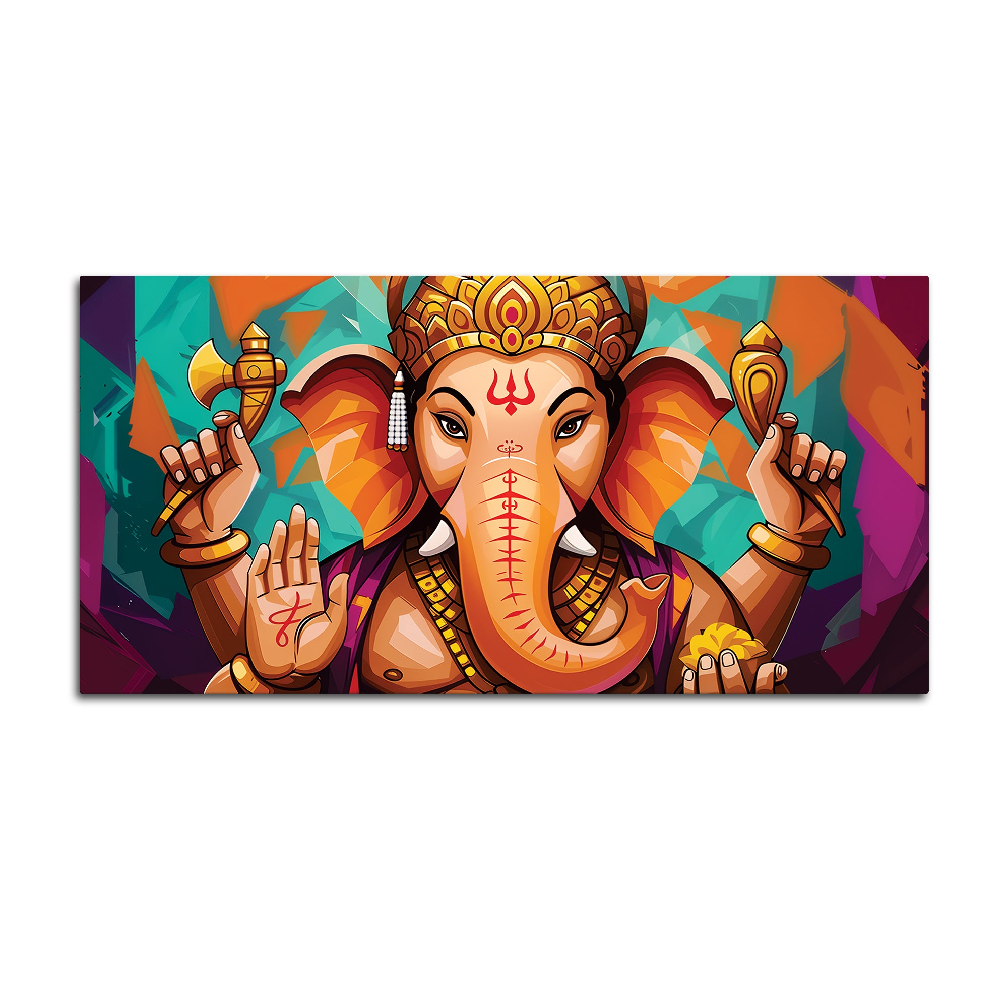 Elegant Lord Shri Ganesha Abstract Colorful Canvas Wall Painting – Contemporary Indian Spiritual Wall Art