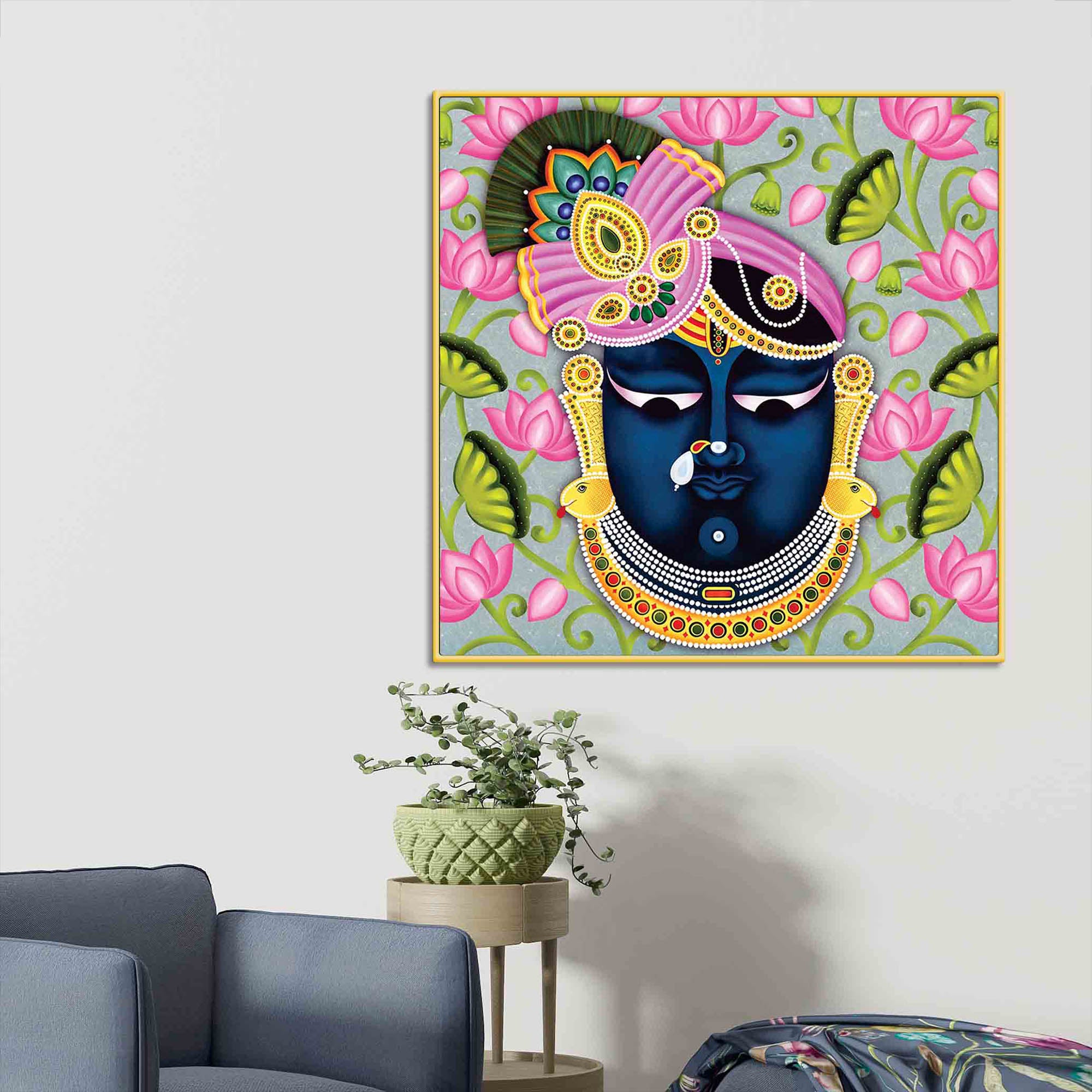 Elegant Lord Shrinath Ji Canvas Wall Painting | Spiritual Indian Wall Décor