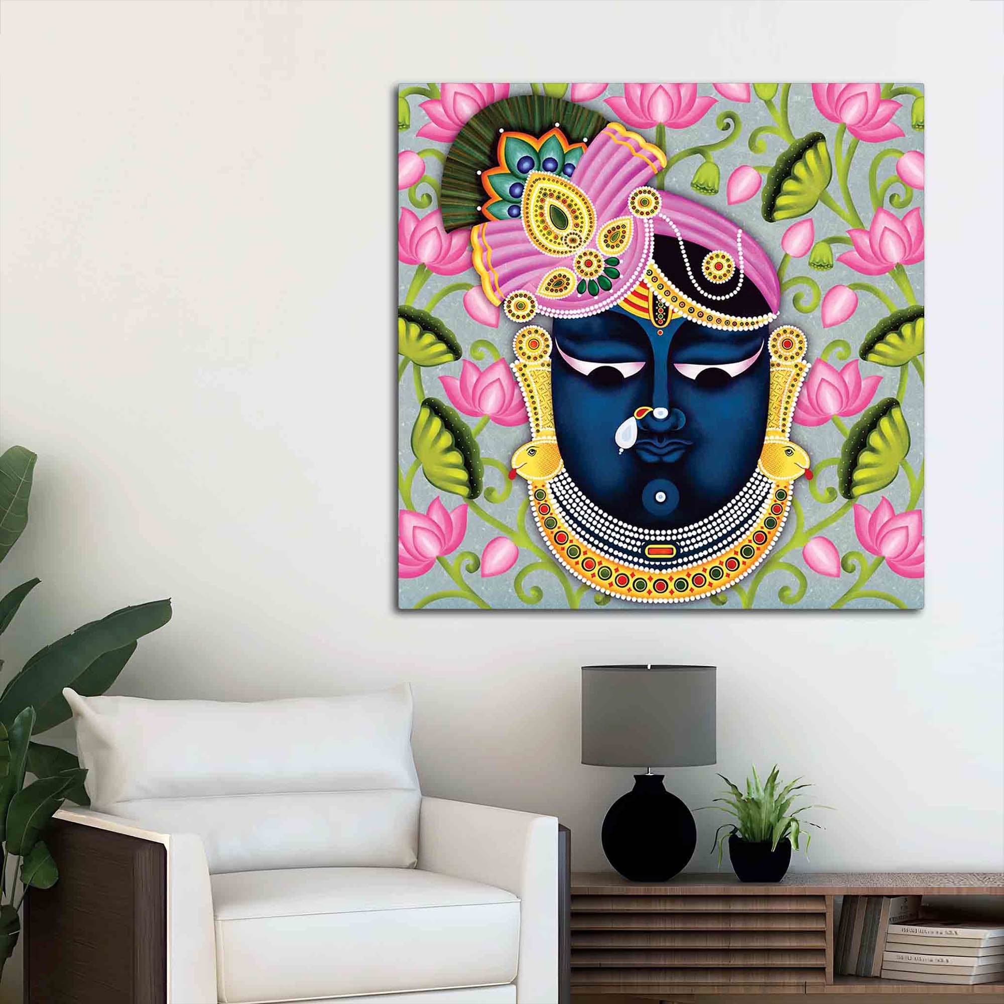 Elegant Lord Shrinath Ji Canvas Wall Painting | Spiritual Indian Wall Décor