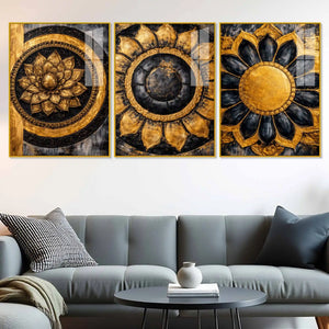 Elegant Lotus Bloom Floating Acrylic Wall Art Painting Set of 3