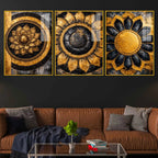 Elegant Lotus Bloom Floating Acrylic Wall Art Painting Set of 3
