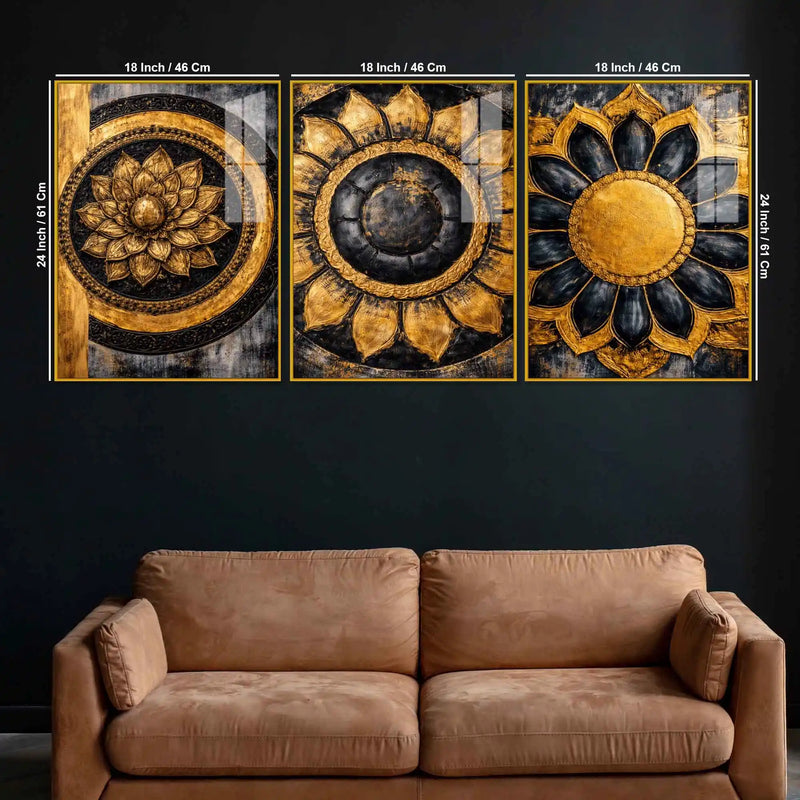 Elegant Lotus Bloom Floating Acrylic Wall Art Painting Set of 3
