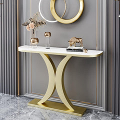 Elegant Marble Console Table with Curved Gold Metal Base