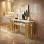 Elegant Marble Console Table with Metallic Gold Fringe Base