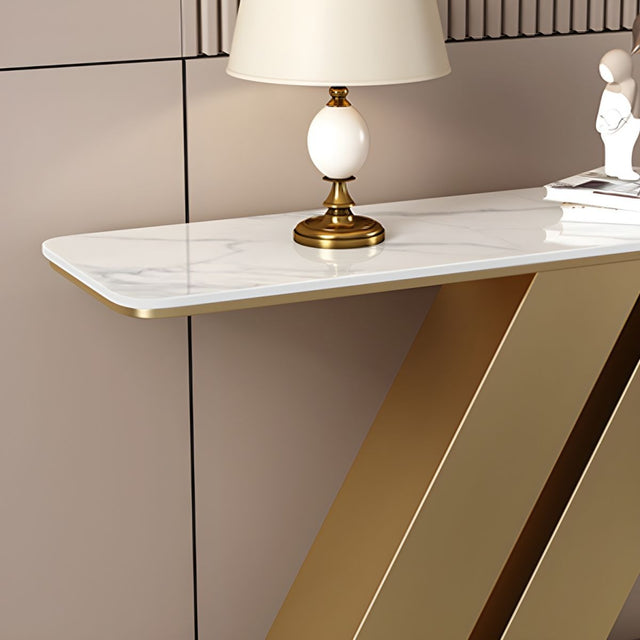 Elegant Marble Console Table with Unique Gold Geometric Base