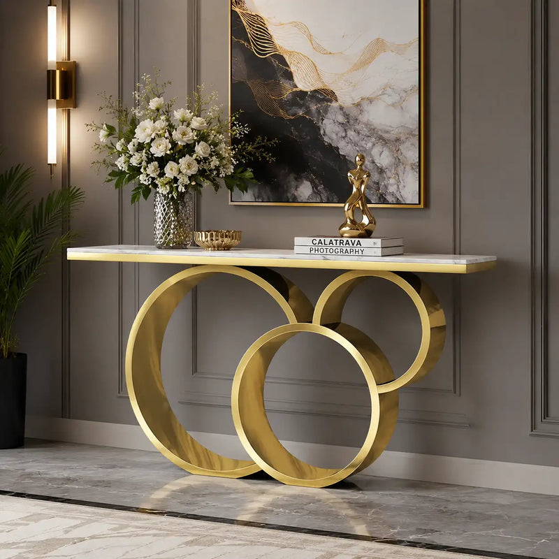 Luxury Marble Console Table with Gold Circle Base