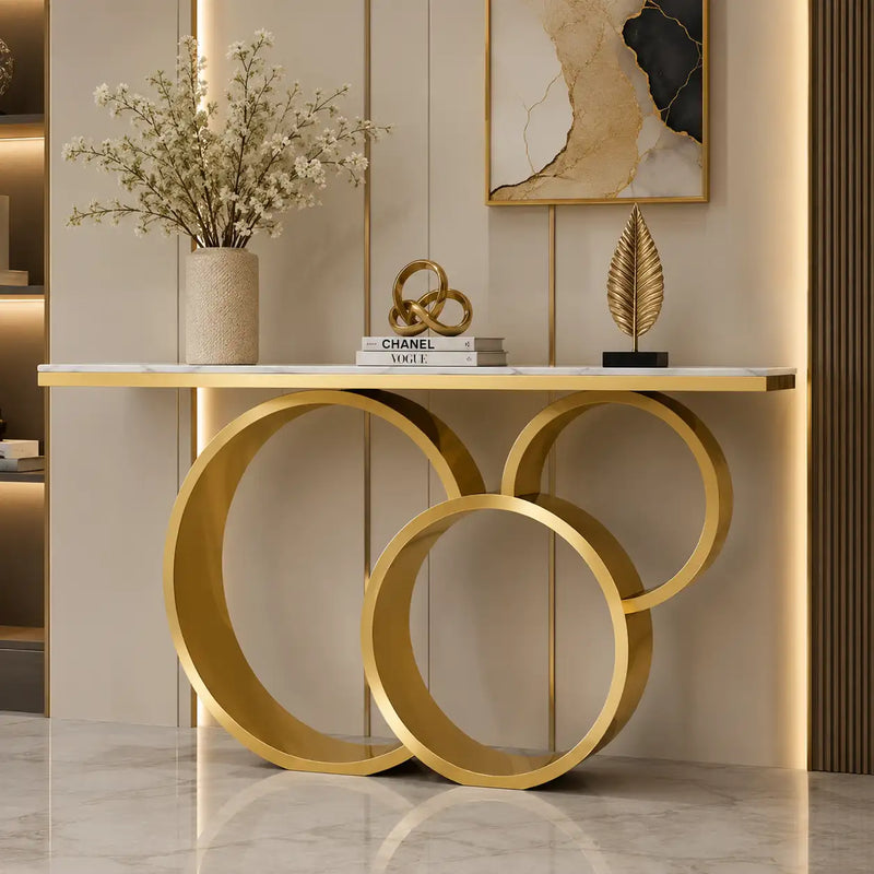 Luxury Marble Console Table with Gold Circle Base