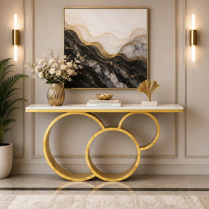 Luxury Marble Console Table with Gold Circle Base