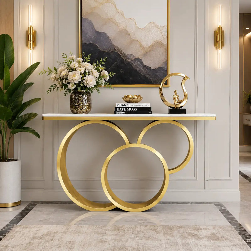 Luxury Marble Console Table with Gold Circle Base