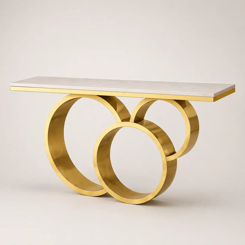 Luxury Marble Console Table with Gold Circle Base