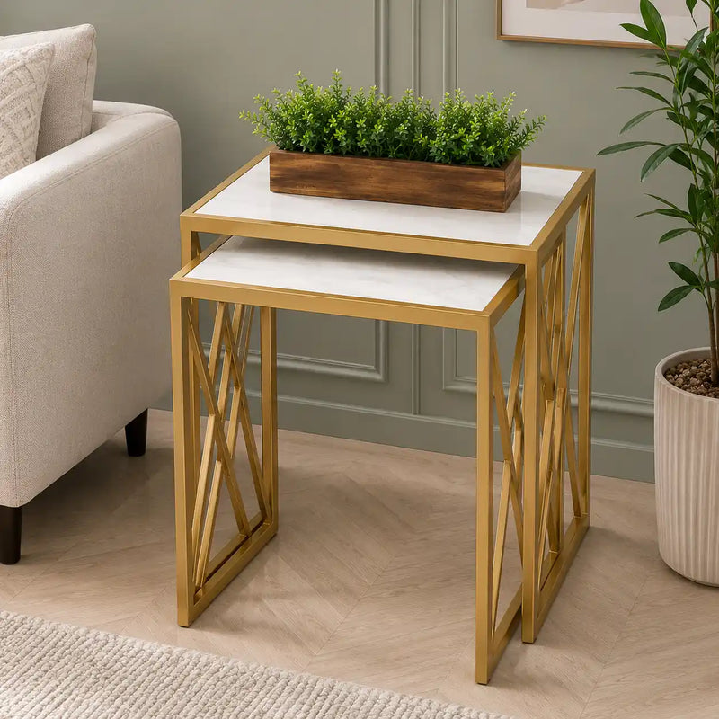 Elegant Marble Finish Nesting Table Set