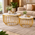 Elegant Marble Top Metal Coffee Table - Set of 2