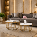 Elegant Marble Top Metal Coffee Table - Set of 2