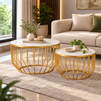 Elegant Marble Top Metal Coffee Table - Set of 2