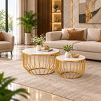 Elegant Marble Top Metal Coffee Table - Set of 2