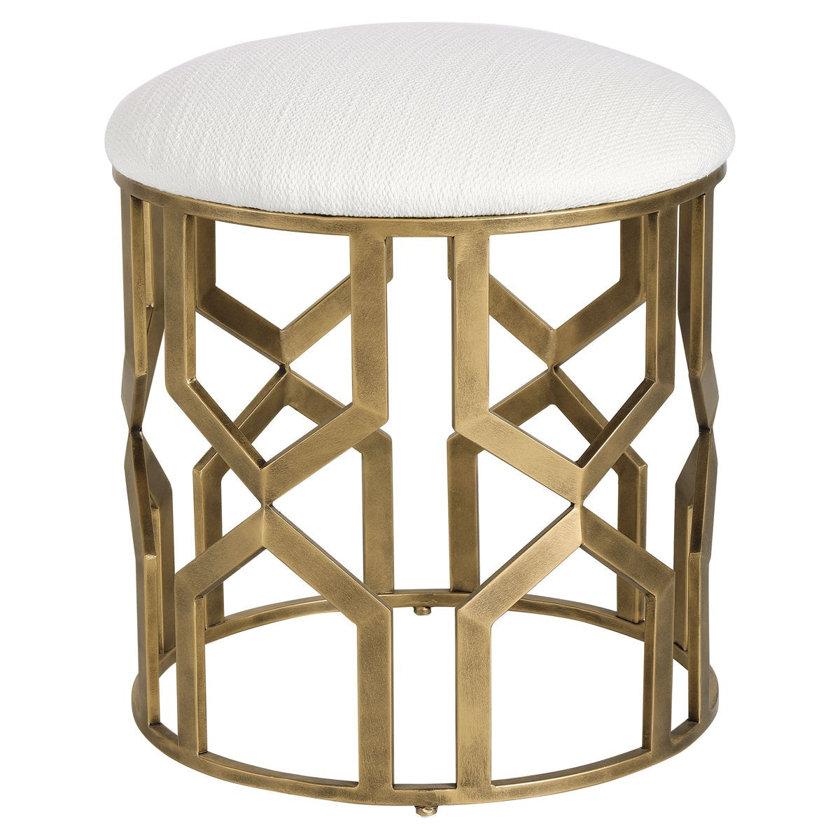 Elegant Metal Stool with Gold Finish and Plush White Seat