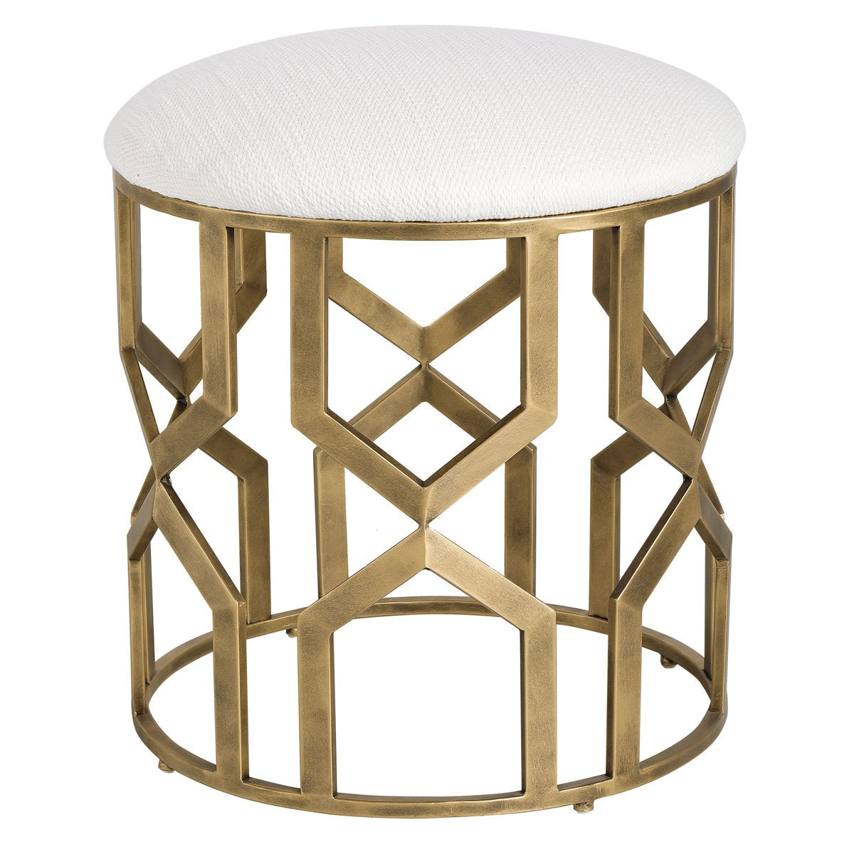 Elegant Metal Stool with Gold Finish and Plush White Seat