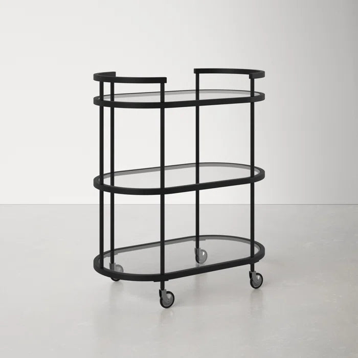 Elegant Modern Bar Cart Trolley with Black Steel Frame