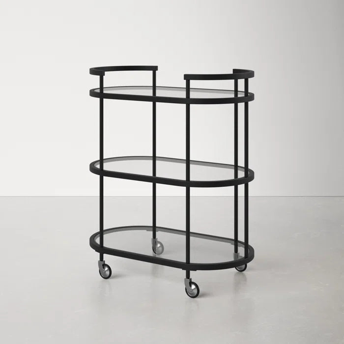 Elegant Modern Bar Cart Trolley with Black Steel Frame