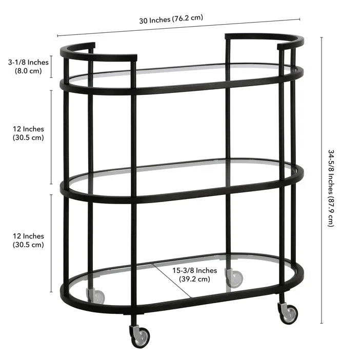 Elegant Modern Bar Cart Trolley with Black Steel Frame