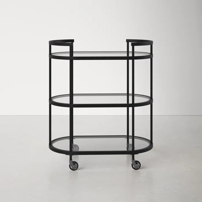 Elegant Modern Bar Cart Trolley with Black Steel Frame