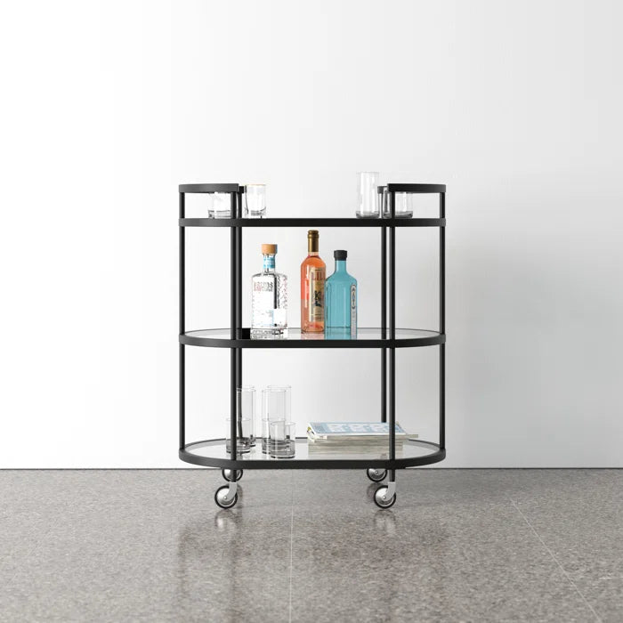 Elegant Modern Bar Cart Trolley with Black Steel Frame