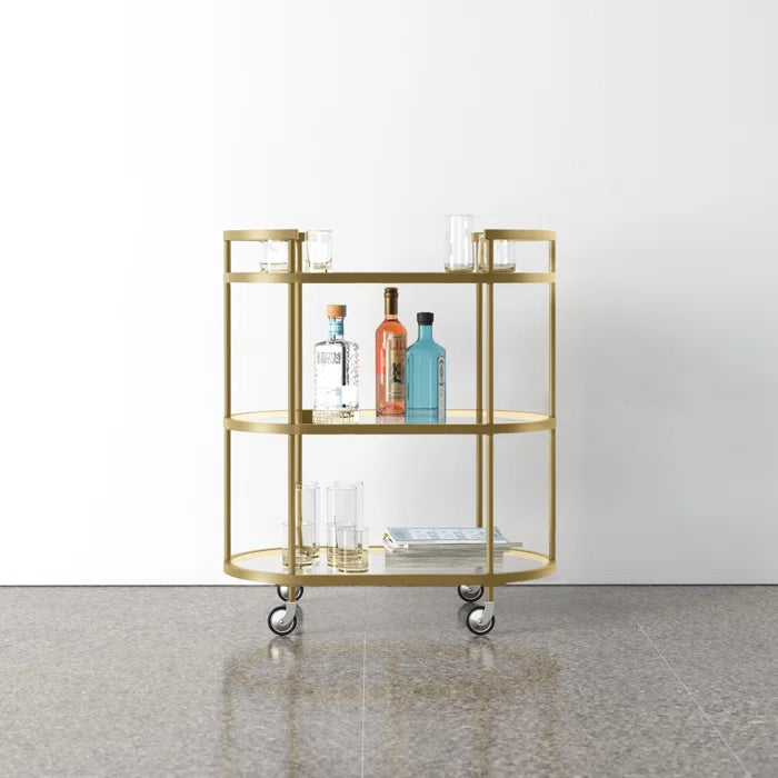 Elegant Modern Bar Cart Trolley with Golden Steel Frame