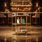 Elegant Modern Bar Cart Trolley with Golden Steel Frame