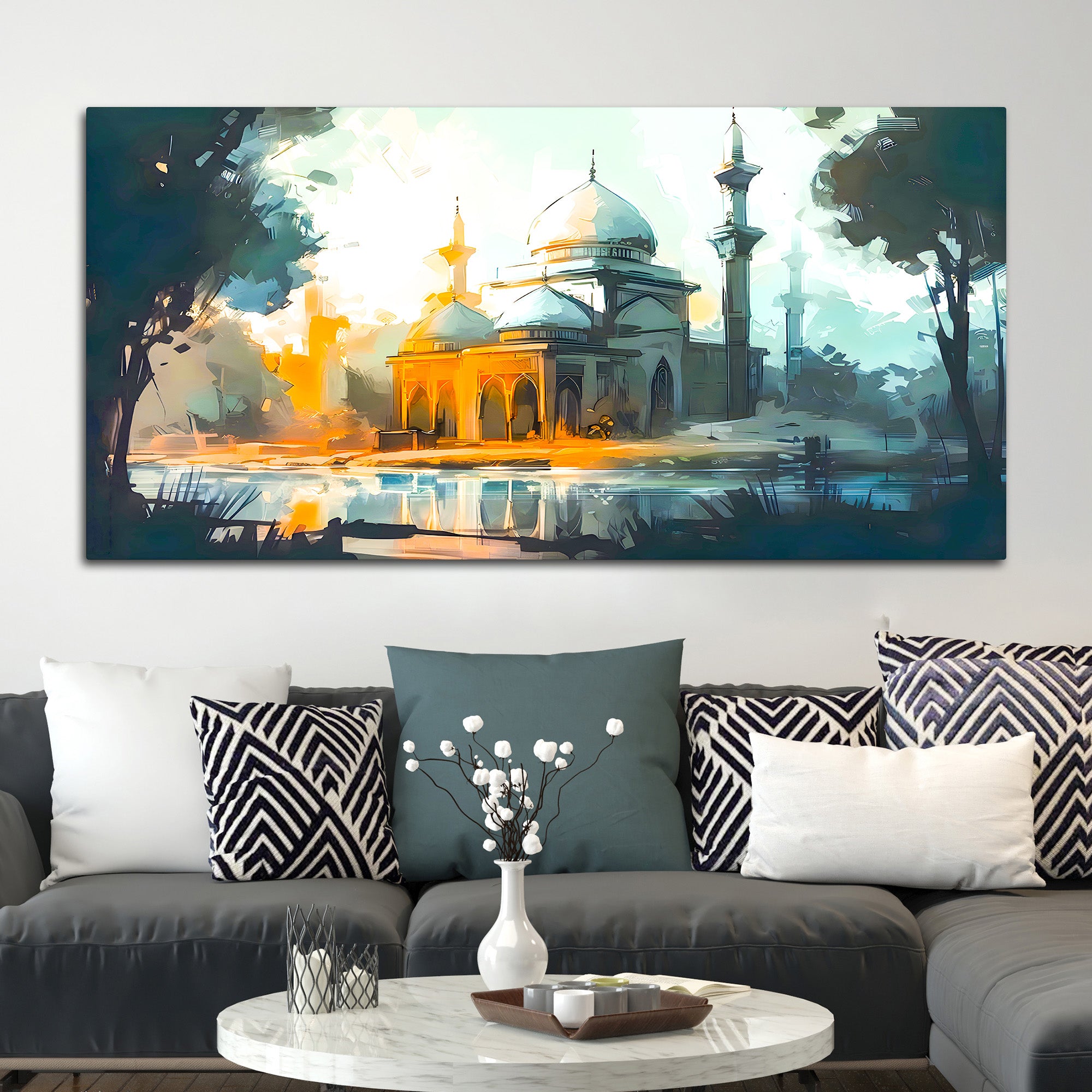 Elegant Mosque Wall Painting for Modern Home Interior