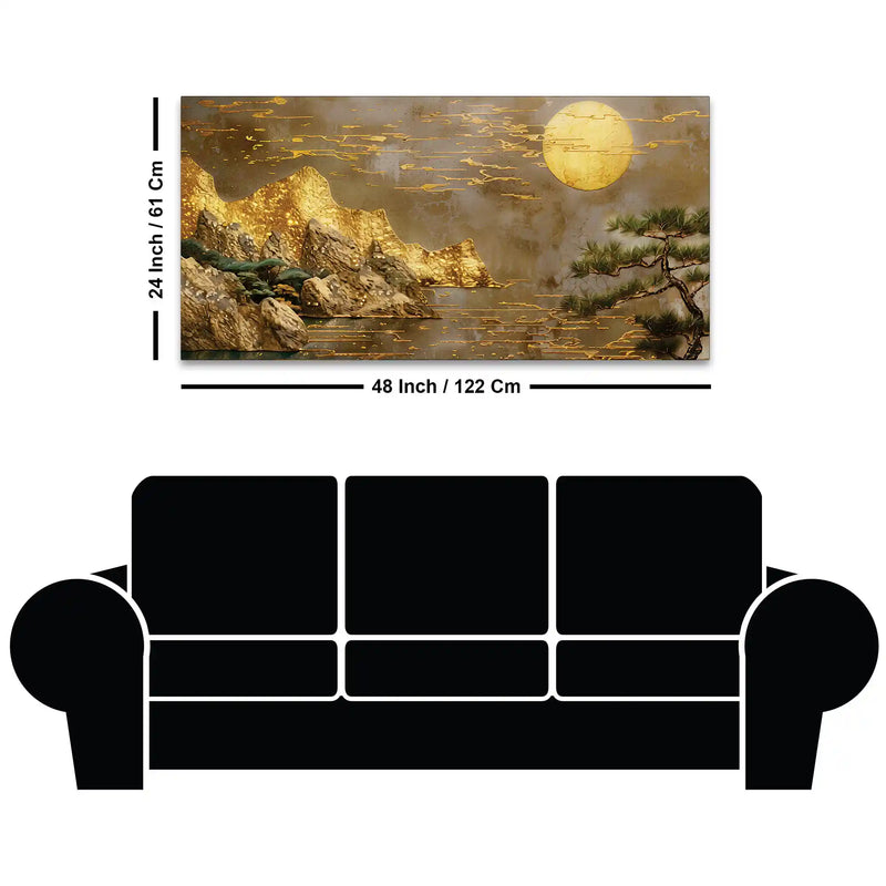 Elegant Mountain and Moon Canvas Wall Art Nature Painting