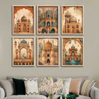 Elegant Mughal Architecture Wall Frame Set of Six