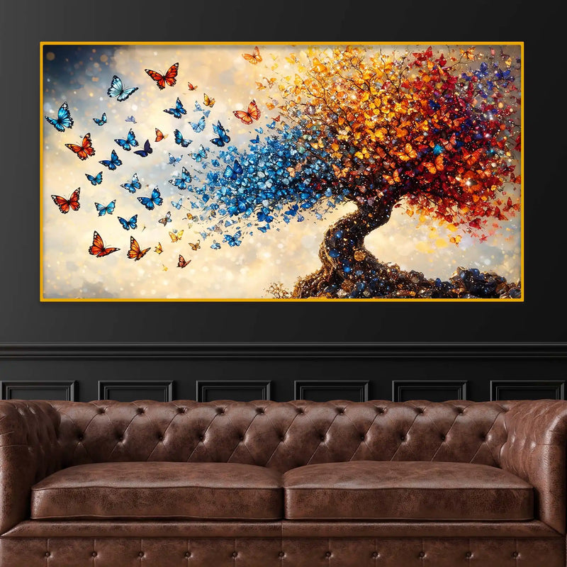 Elegant Nature Inspired Butterfly Tree Crystal Glass Wall Painting for Premium Interior Décor