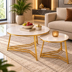 Elegant Nesting Coffee Table with White Marble Top