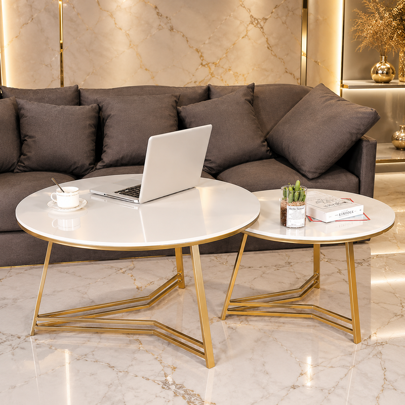 Elegant Nesting Coffee Table with White Marble Top