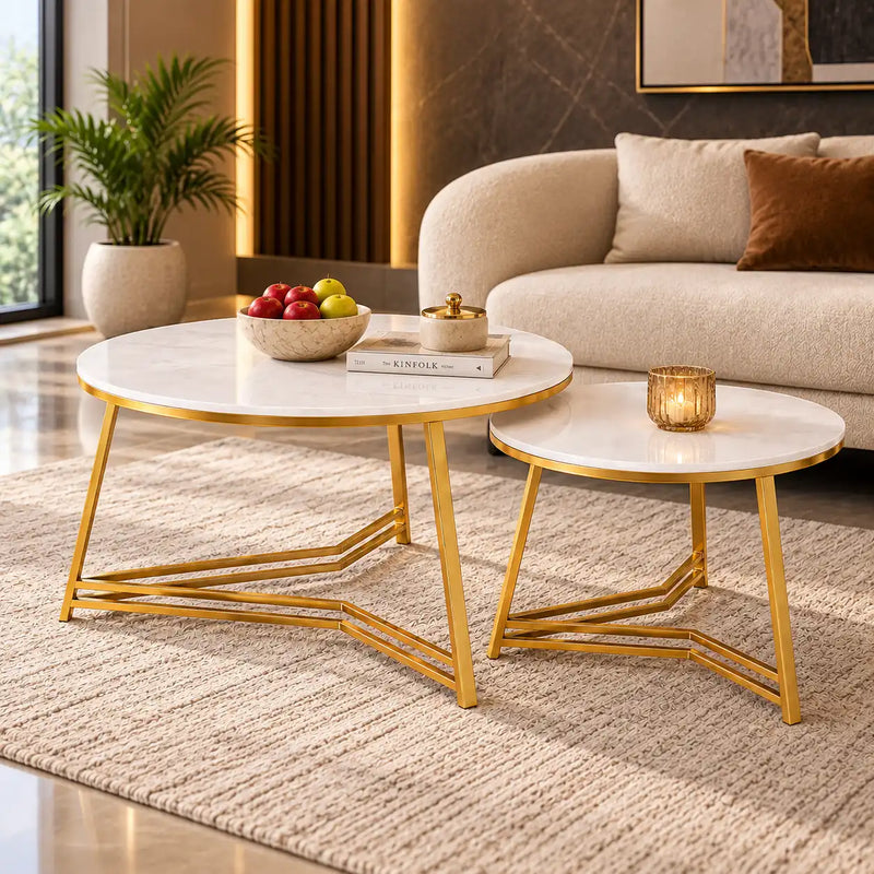 Elegant Nesting Coffee Table with White Marble Top