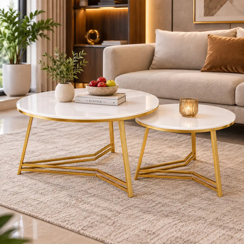 Elegant Nesting Coffee Table with White Marble Top