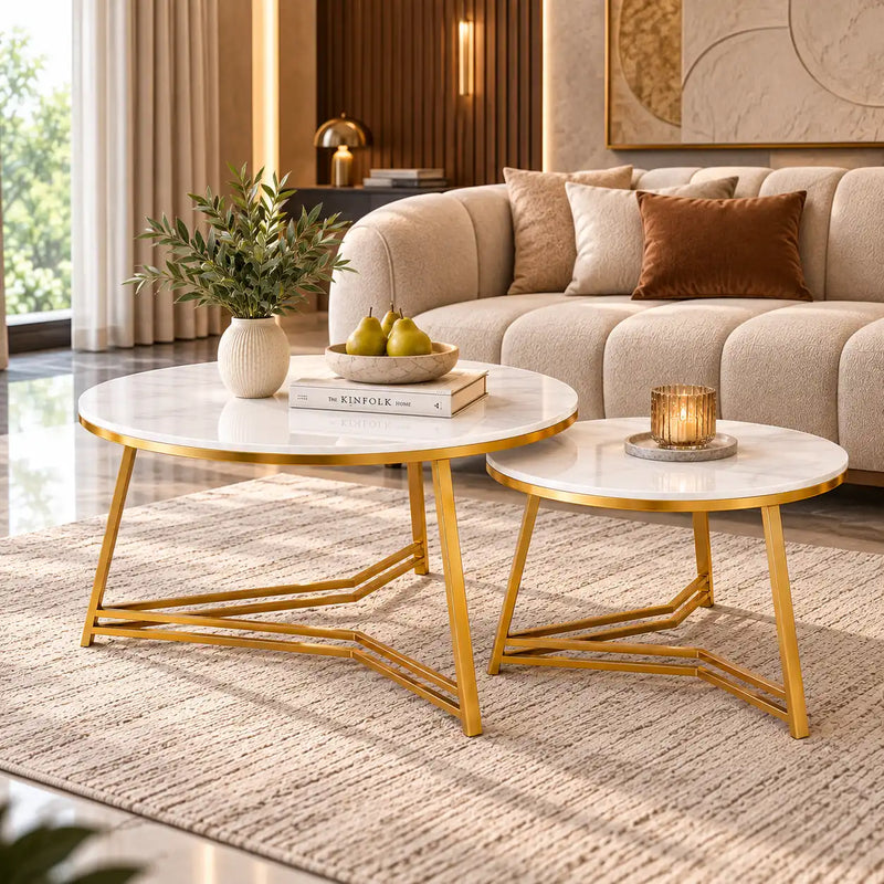 Elegant Nesting Coffee Table with White Marble Top