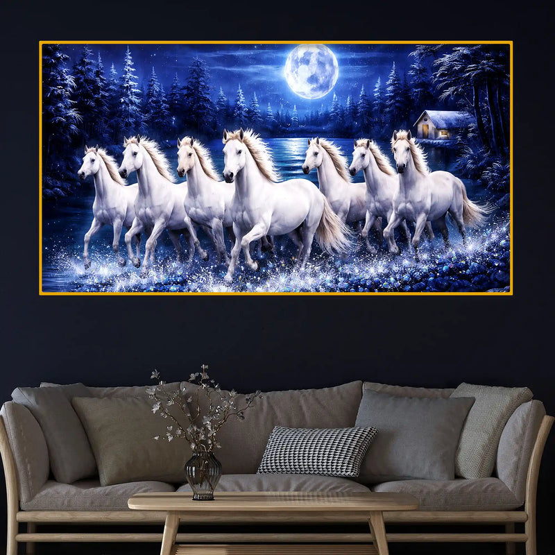 Elegant Night Horses Crystal Glass Wall Painting