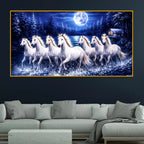 Elegant Night Horses Crystal Glass Wall Painting