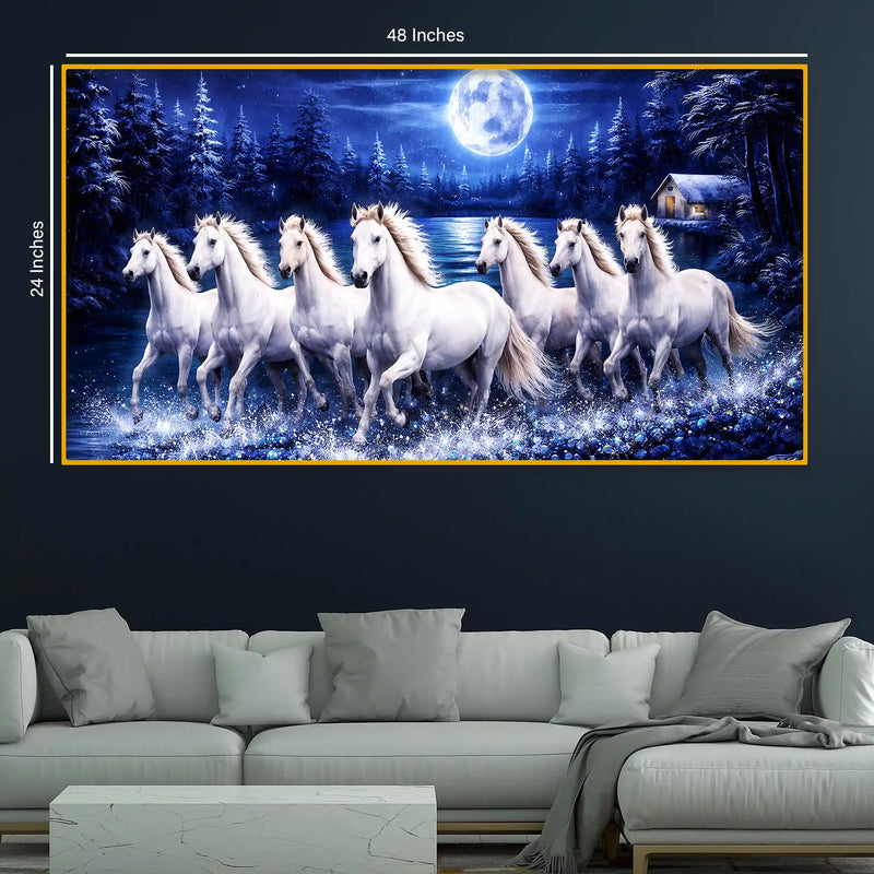 Elegant Night Horses Crystal Glass Wall Painting