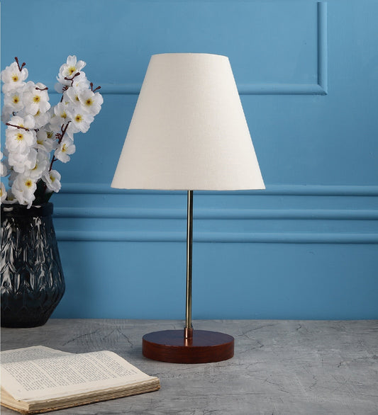 Elegant Night Lamp with Wooden Base Table Lamp White Shade