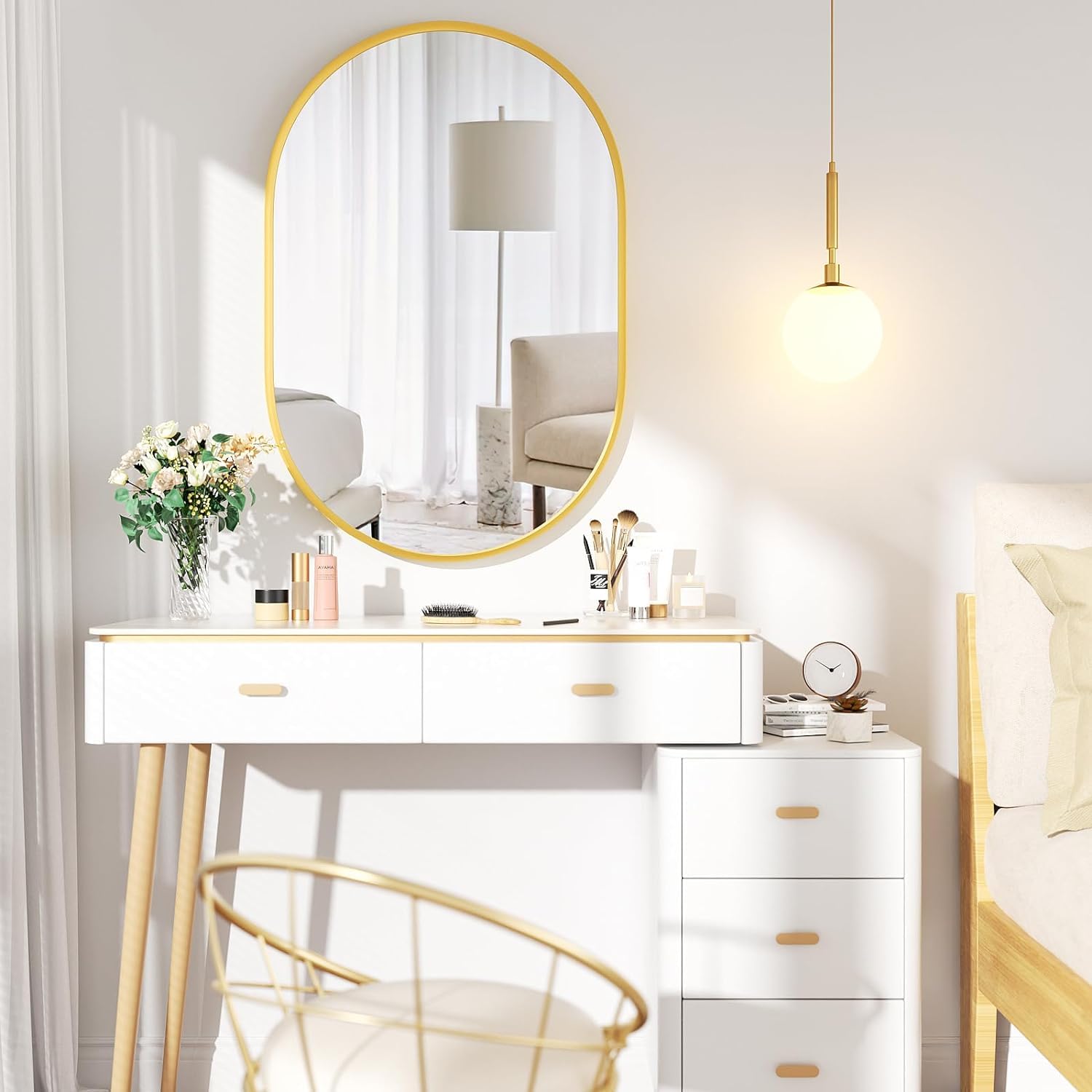 Elegant Oval Bathroom Mirror with Golden Frame